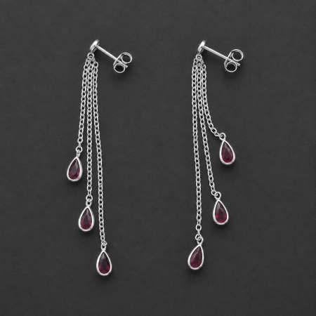Cercei Argint - Cercei lungi din argint 925 rodiat in cascada cu zirconii rosu roz forma lacrima Ruby Cascade Earrings GB Signature
