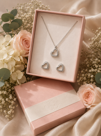 Set bijuterii din argint 925 cu colier si cercei in forma de inima Silver Heart Set GB Signature [1]