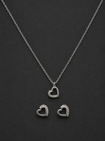 Seturi Argint - Set bijuterii din argint 925 cu colier si cercei in forma de inima Silver Heart Set GB Signature