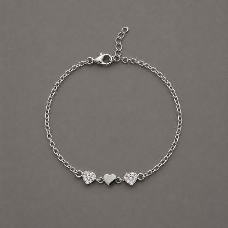 Bratara argint 925 cu trei inimi si zirconii Triple Heart Bracelet GB Signature