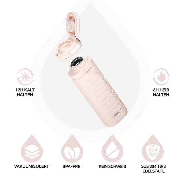 Cana termos IDEUS, 400 ml, otel inoxidabil SUS 304, perete dublu, 12h rece/6h cald, capac etans cu blocare, BPA Free, roz [3]