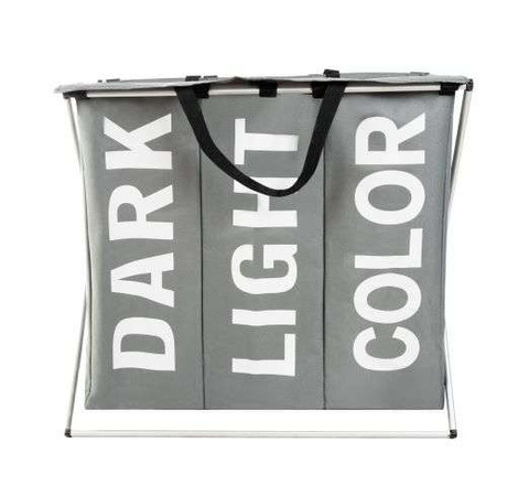 Cos de rufe pliabil, 3 compartimente sortare, 130 de Litri, Dark/Light/Color, 64.5 x 58 x 36.5 cm, Material textil impermeabil Oxford + cadru aluminiu, culoare Gri [3]