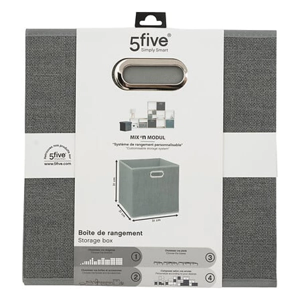 Cutie depozitare textila, pliabila, cu maner metalic, 31x31x31 cm, gri deschis [4]