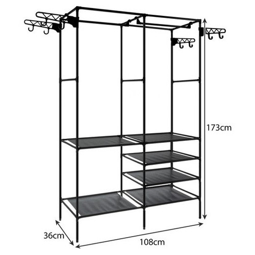 Dulap deschis pentru haine, cu rafturi textile si bara umerase, structura metalica, 173 cm, negru [3]