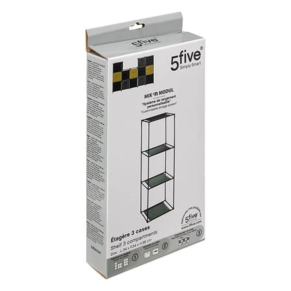 Etajera modulara 3 compartimente 5Five, pentru cutii depozitare, neagra [2]