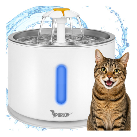 Fantana automata de apa Purlov pentru pisici si caini, 2.4 L, filtru, pompa 2W, LED, alimentare USB, inox [7]