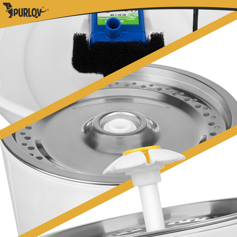 Fantana automata de apa Purlov pentru pisici si caini, 2.4 L, filtru, pompa 2W, LED, alimentare USB, inox [6]