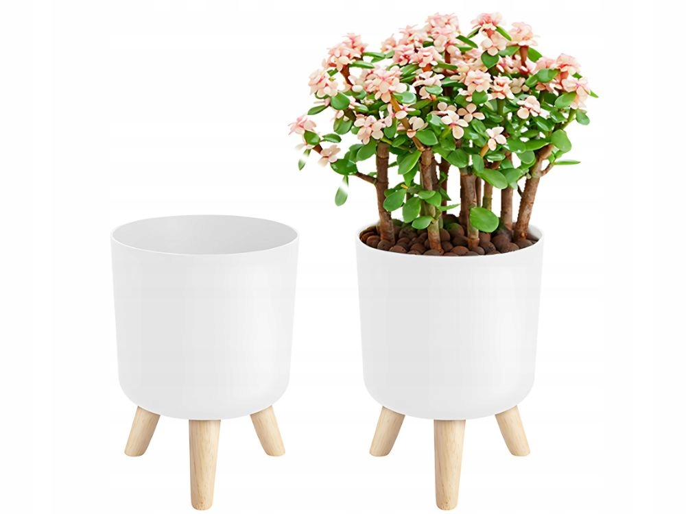 Ghiveci Alb pentru Flori cu Picioare din Lemn, Diametru 14 cm [4]