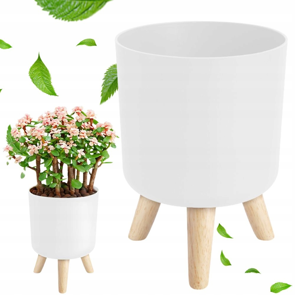 Ghiveci Alb pentru Flori cu Picioare din Lemn, Diametru 14 cm [2]