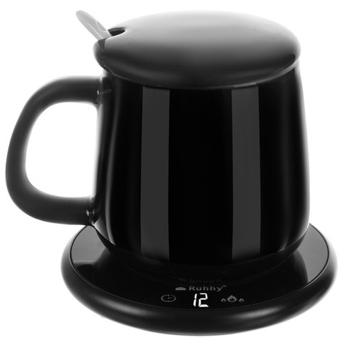Incalzitor electric pentru cana Ruhhy, cana ceramica 400 ml cu capac si lingurita, 2 trepte 40/60°C, timer 1-9 h, 18 W, negru [7]