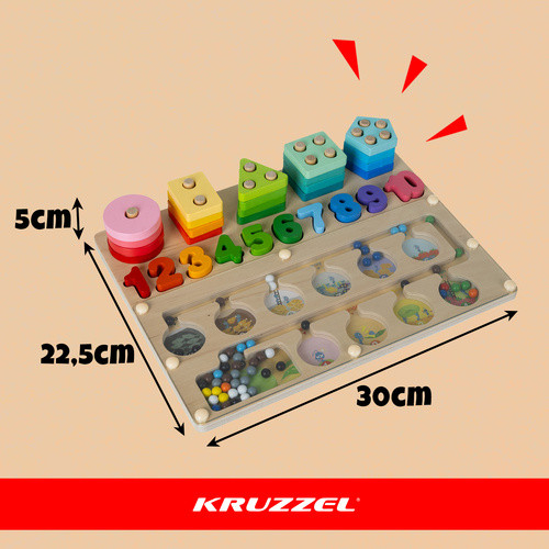 Jucarie de Sortat Montessori, 3-in-1, Labirint Magnetic, Cifre si Forme, 30 x 22.5 cm, Multicolor [6]