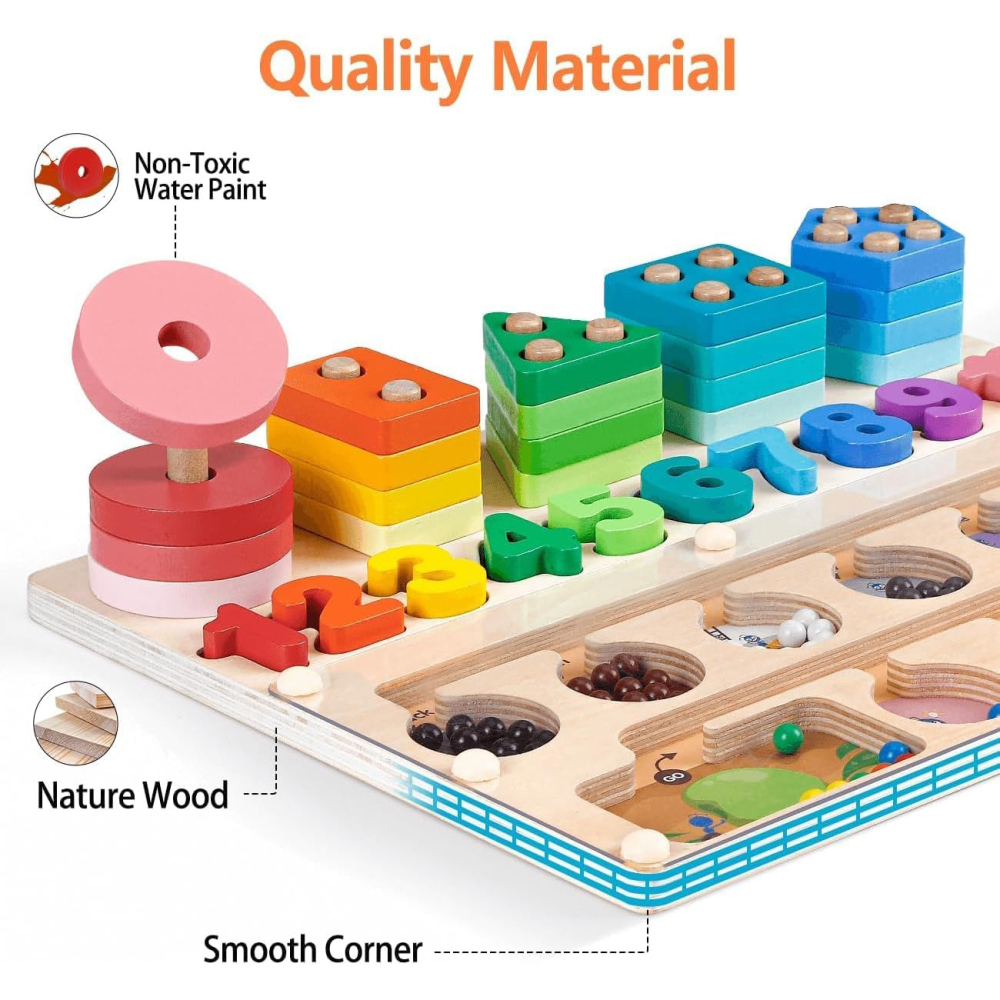 Jucarie de Sortat Montessori, 3-in-1, Labirint Magnetic, Cifre si Forme, 30 x 22.5 cm, Multicolor [2]