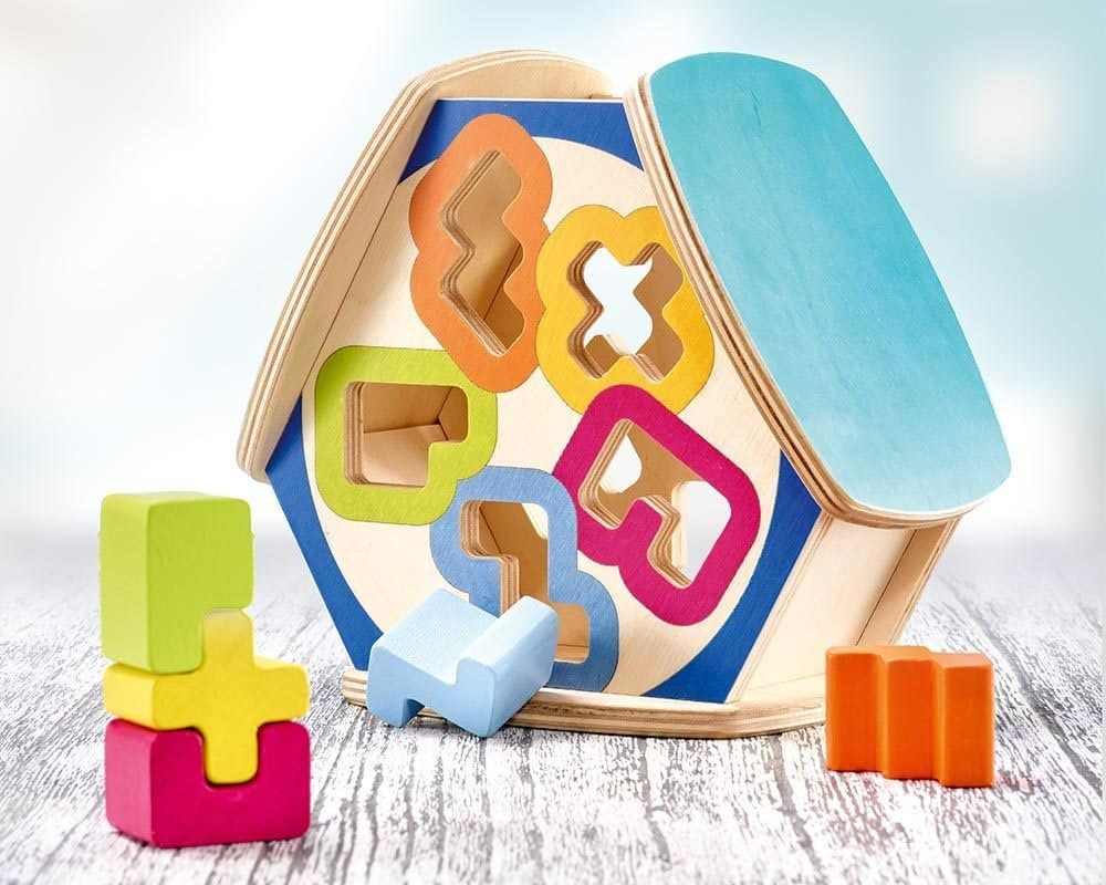 Jucarie educativa din lemn Selecta Sortino, sortator de forme geometrice, puzzle de sortare, multicolor, 22.6 x 20.5 x 11.3 cm, 24 luni+ [4]