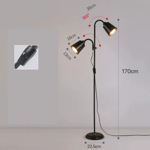 Lampadar modern cu 2 brate reglabile, 2 x E27, inaltime 170 cm, intrerupator pe cablu, negru [3]
