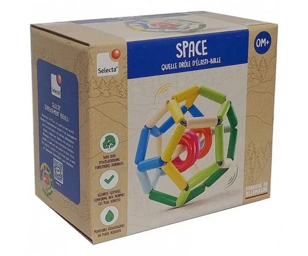 Minge Senzoriala din Lemn Selecta Space, 11.5 cm, Zornaitoare, Stil Montessori, 0+ luni, Multicolora [3]