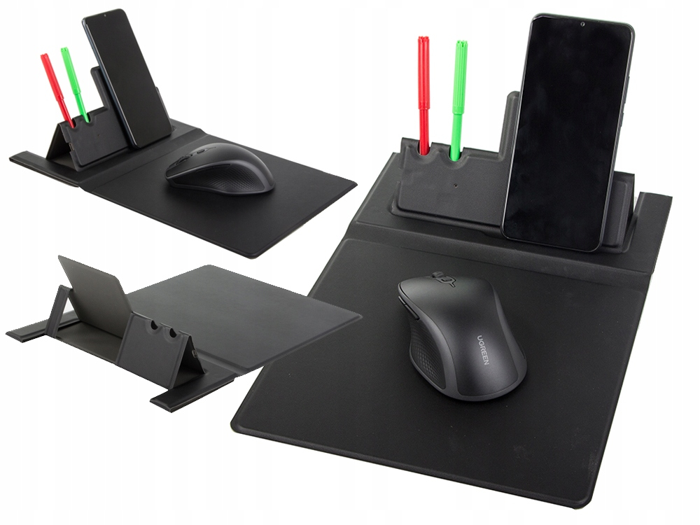 Mouse Pad cu Incarcare Wireless, Organizator Birou cu Suport Telefon si Suport Pixuri, Alimentare USB-C, Pliabil, 32 x 22.5 cm [3]