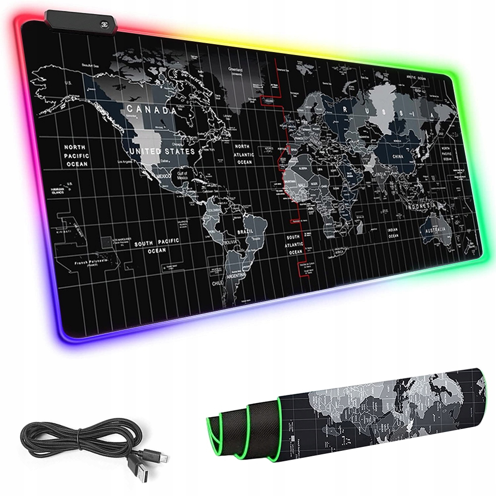 Mouse Pad Gaming RGB LED XXXL 90x40 cm, Harta Lumii, Iluminare 7 Culori, 4 Moduri Lumina, Suprafata Antiderapanta, Alimentare USB [3]