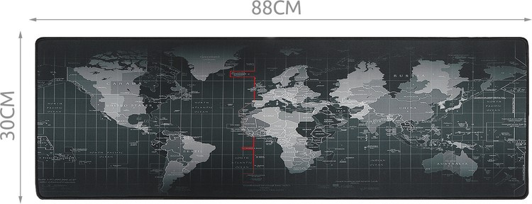 Mouse Pad XXL pentru Tastatura si Mouse 88x30 cm, Antiderapant, Rezistent la Apa, Cusaturi Intarite, Suprafata Gaming si Office, Gri Harta Mondiala [6]
