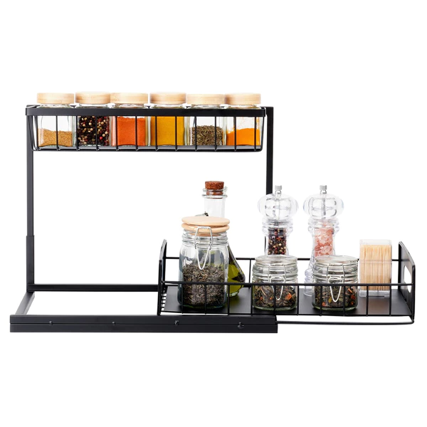 Organizator Sub Chiuveta 2 Niveluri cu Sertar Glisant, Raft Metalic pentru Dulap Bucatarie, Suport Depozitare Produse Curatenie, 36 x 27 x 28.5 cm [4]
