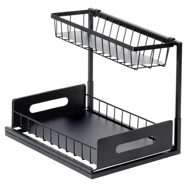Organizator Sub Chiuveta 2 Niveluri cu Sertar Glisant, Raft Metalic pentru Dulap Bucatarie, Suport Depozitare Produse Curatenie, 36 x 27 x 28.5 cm [5]