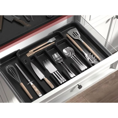 Organizator tacamuri extensibil Ruhhy, 5-7 compartimente, reglabil 36.5 x 27.5–44.5 x 4.5 cm, plastic PP, culoare Negru [4]