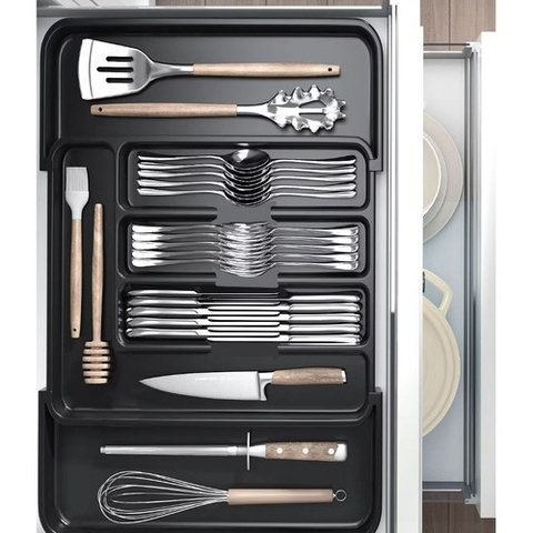 Organizator tacamuri extensibil Ruhhy, 5-7 compartimente, reglabil 36.5 x 27.5–44.5 x 4.5 cm, plastic PP, culoare Negru [7]
