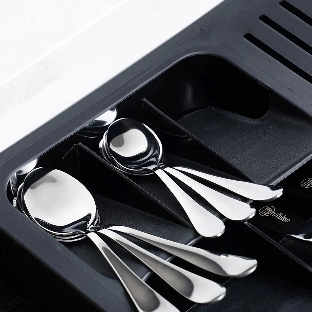 Organizator Tacamuri Vilde pentru sertar, Extensibil 40-45 x 31 cm, 10 compartimente, Plastic, compartiment pentru cutite, culoare Negru [3]