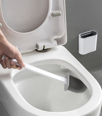 Perie WC din silicon Ruhhy, cap flexibil, suport ventilat, montaj pe perete sau podea, alb/gri, 40 cm [6]