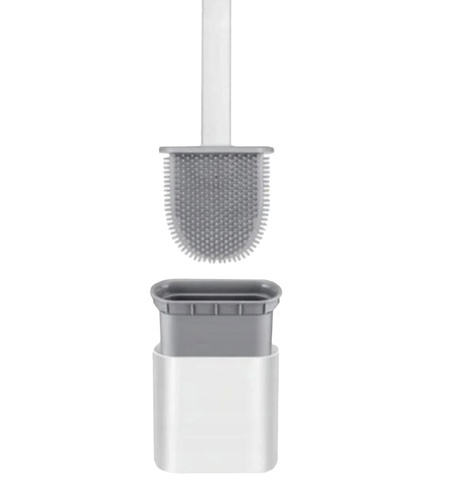 Perie WC din silicon Ruhhy, cap flexibil, suport ventilat, montaj pe perete sau podea, alb/gri, 40 cm [7]