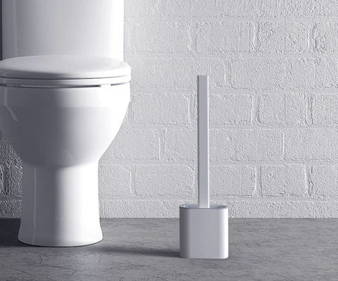 Perie WC din silicon Ruhhy, cap flexibil, suport ventilat, montaj pe perete sau podea, alb/gri, 40 cm [3]
