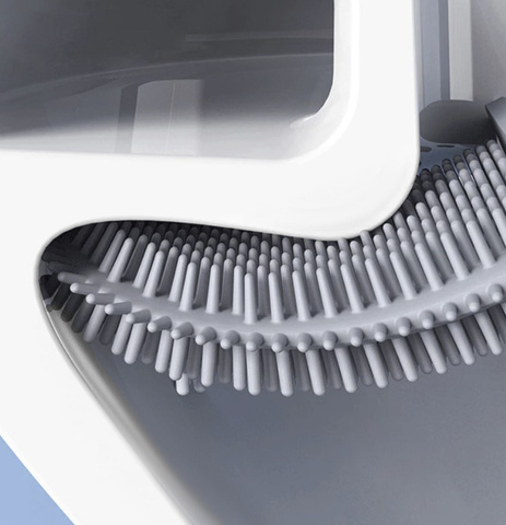 Perie WC din silicon Ruhhy, cap flexibil, suport ventilat, montaj pe perete sau podea, alb/gri, 40 cm [4]