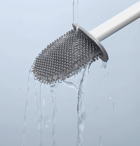 Perie WC din silicon Ruhhy, cap flexibil, suport ventilat, montaj pe perete sau podea, alb/gri, 40 cm [8]