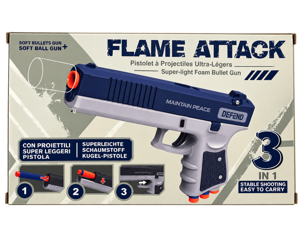 Pistol de jucarie cu proiectile din spuma Flame Attack 3 in 1, 10 sageti si 8 bile EVA, actionare manuala, 22.6 cm, 3+ ani [3]
