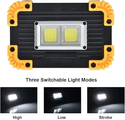 Proiector LED Portabil COB Reincarcabil, 3 Moduri Iluminare, Acumulator 18650 Inclus, 12x8 cm, Negru/Galben [3]