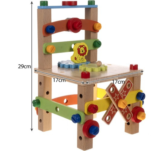 Scaun educational Montessori, Lemn, de asamblat pentru copii, 29 cm, Dexteritate, Concentrare, Imaginatie, Multicolor [8]