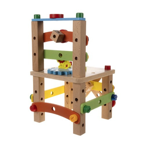 Scaun educational Montessori, Lemn, de asamblat pentru copii, 29 cm, Dexteritate, Concentrare, Imaginatie, Multicolor [5]