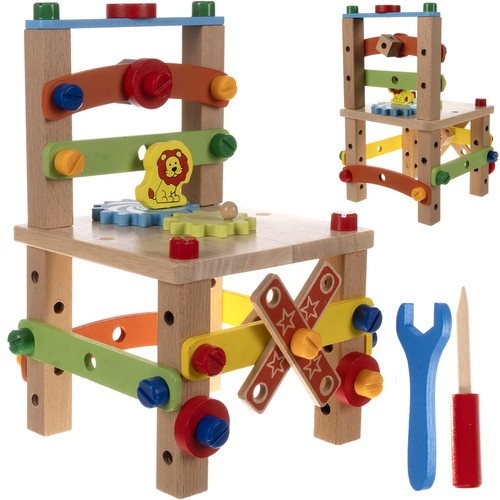 Scaun educational Montessori, Lemn, de asamblat pentru copii, 29 cm, Dexteritate, Concentrare, Imaginatie, Multicolor [7]