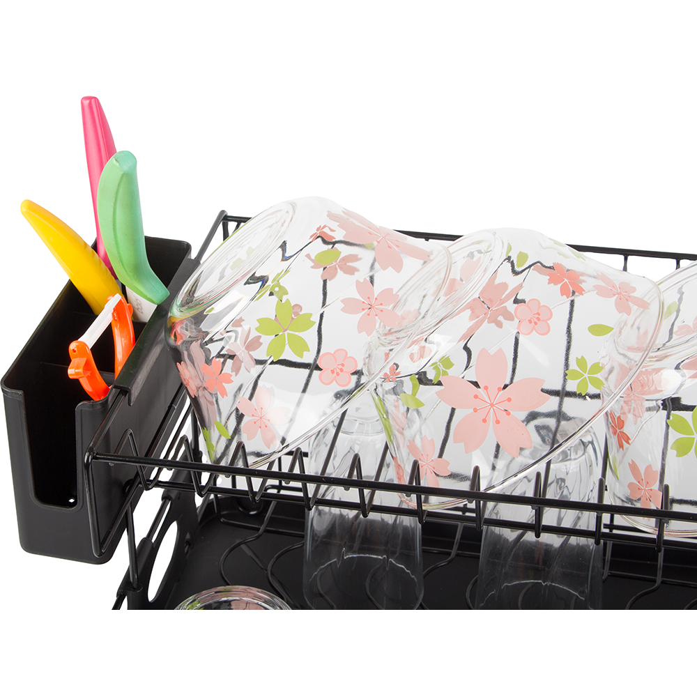 Scurgator de vase GenesioHome, 2 Niveluri, 42 x 30 x 27.5 cm, Orifiu Scurgere, Metal si Plastic, Non-toxic, Compact, culoare Negru [7]