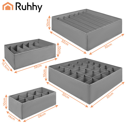 Set 4 organizatoare sertar Ruhhy pentru lenjerie, sosete si accesorii, 45 compartimente, pliabile, gri [10]