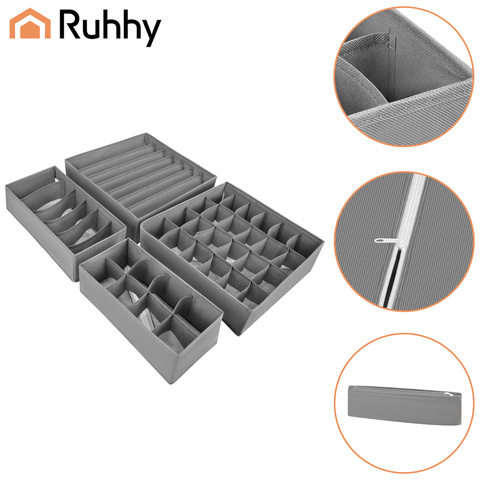 Set 4 organizatoare sertar Ruhhy pentru lenjerie, sosete si accesorii, 45 compartimente, pliabile, gri [5]