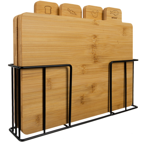 Set 4 Tocatoare din Bambus RUHHY cu Suport Metalic, pentru Carne, Peste, Legume si Paine, 28 x 20 cm [2]