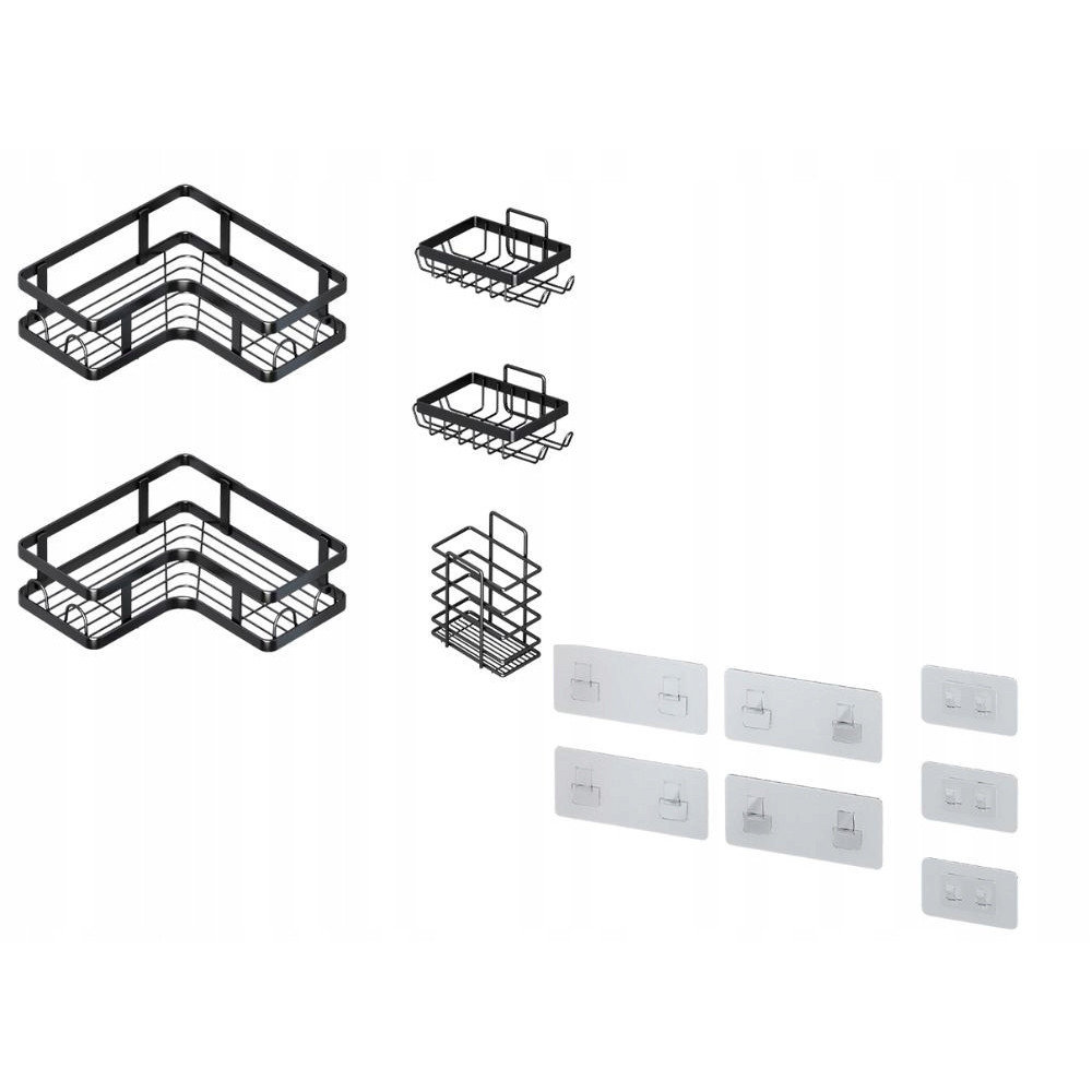 Set 5 rafturi pentru colt, Metal, Autoadezive, fara gaurire, Anti-coroziune, Rezistente, culoare Negru [9]