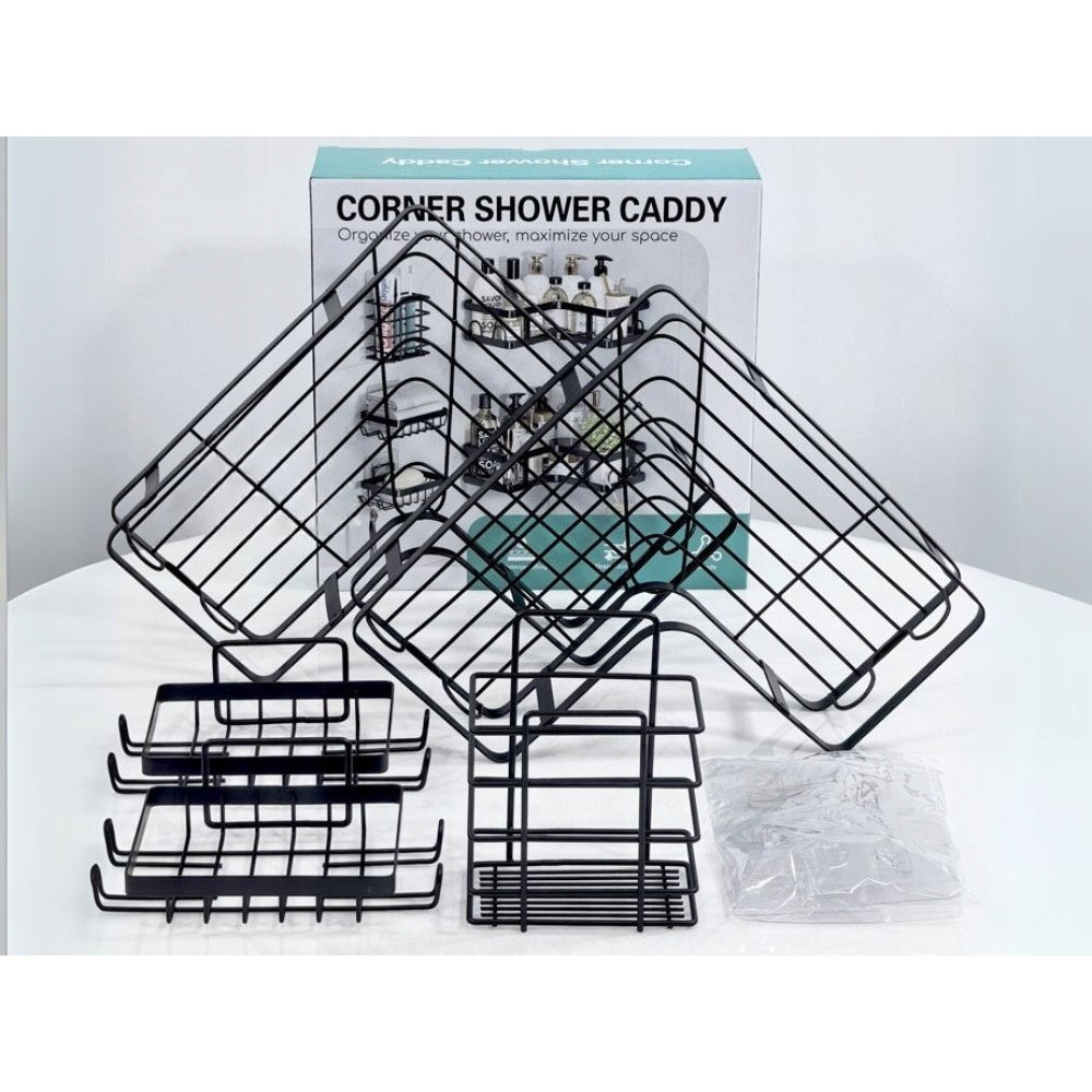 Set 5 rafturi pentru colt, Metal, Autoadezive, fara gaurire, Anti-coroziune, Rezistente, culoare Negru [3]