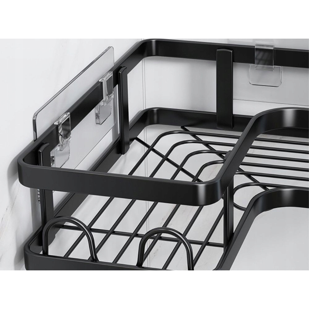 Set 5 rafturi pentru colt, Metal, Autoadezive, fara gaurire, Anti-coroziune, Rezistente, culoare Negru [8]