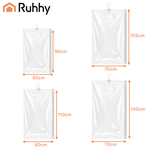 Set 6 saci vacuum pentru haine Ruhhy, cu umeras, reutilizabili, 4 dimensiuni, protectie impotriva prafului si umezelii [9]