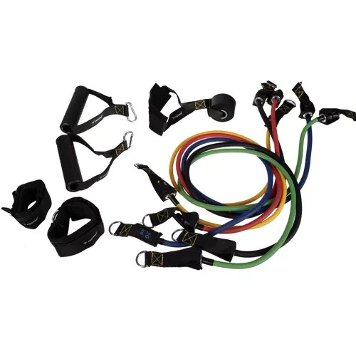 Set benzi elastice fitness Trizand, 5–75 kg, cu manere si accesorii, 11 piese [10]