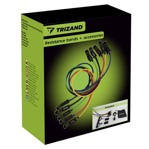 Set benzi elastice fitness Trizand, 5–75 kg, cu manere si accesorii, 11 piese [2]
