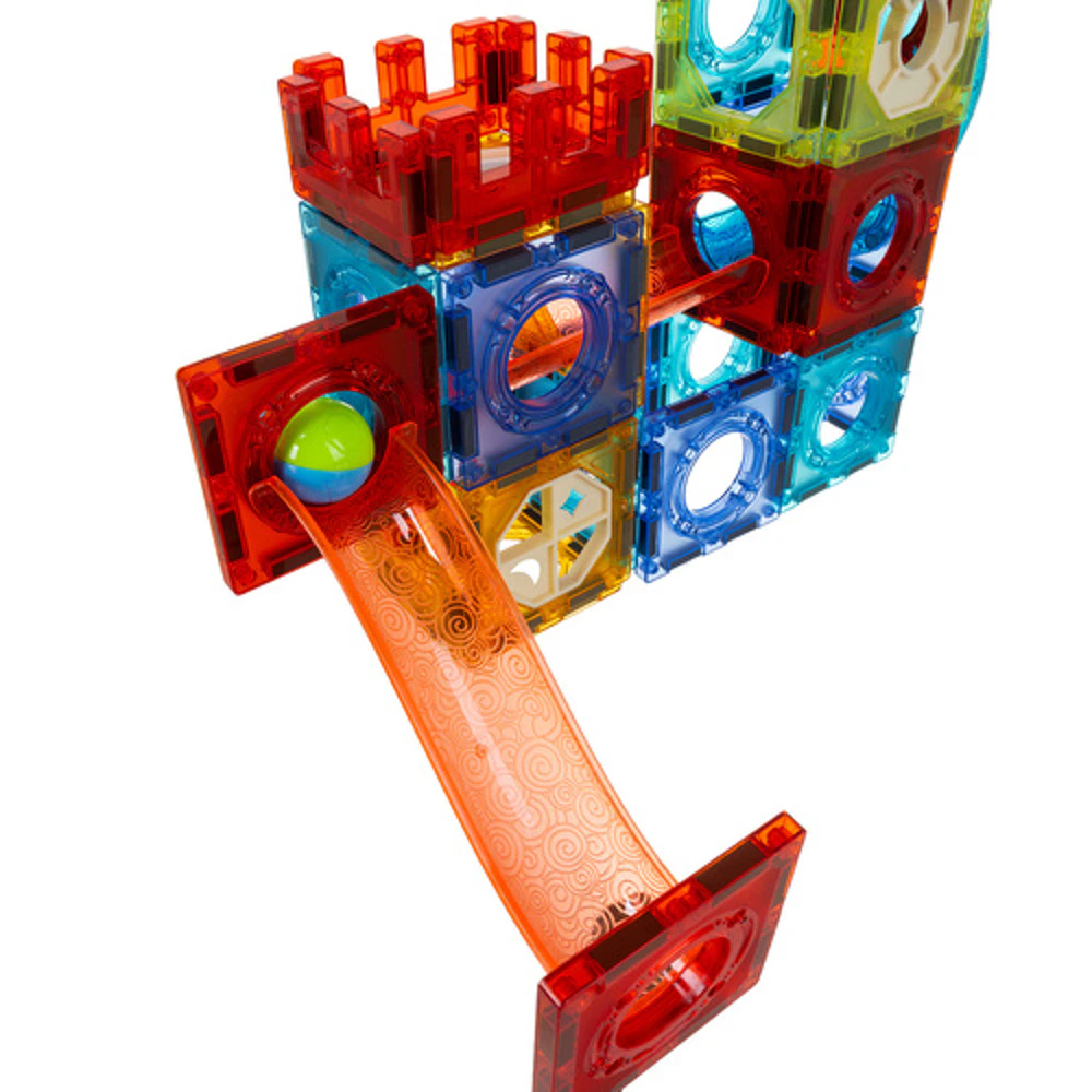 Set constructie magnetic cu circuit pentru bile, 110 piese, blocuri 3D, elemente luminoase LED, multicolor, 3+ ani [7]