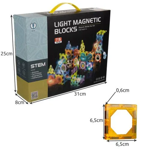 Set constructie magnetic cu circuit pentru bile, 77 piese, blocuri 3D, bile si elemente luminoase, STEM, multicolor [7]