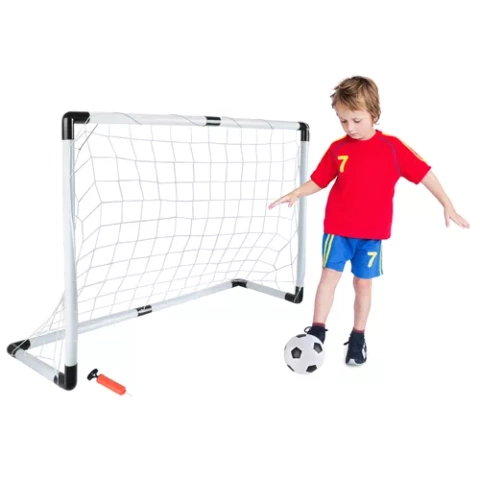 Set poarta fotbal copii, poarta + minge + pompa + ancore fixare, 120 x 40 x 80 cm, PVC + nylon, culoare Alb/Negru [5]